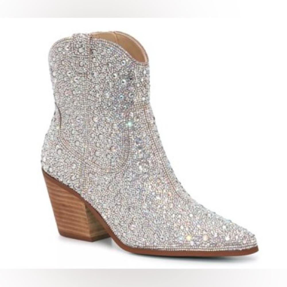 Betsey Johnson Emory Rhinestone Western Ankle Boots Size 8